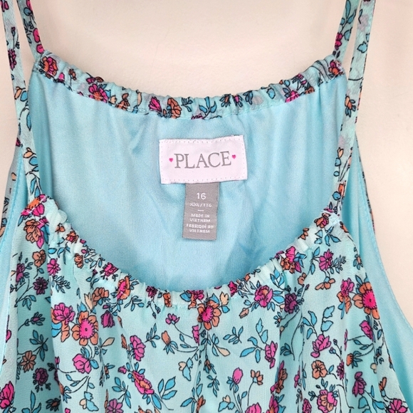 The Children's Place Girls Teal Chiffon 2 Tiered Sleeveless Summer Dress Size 16 - Picture 5 of 13